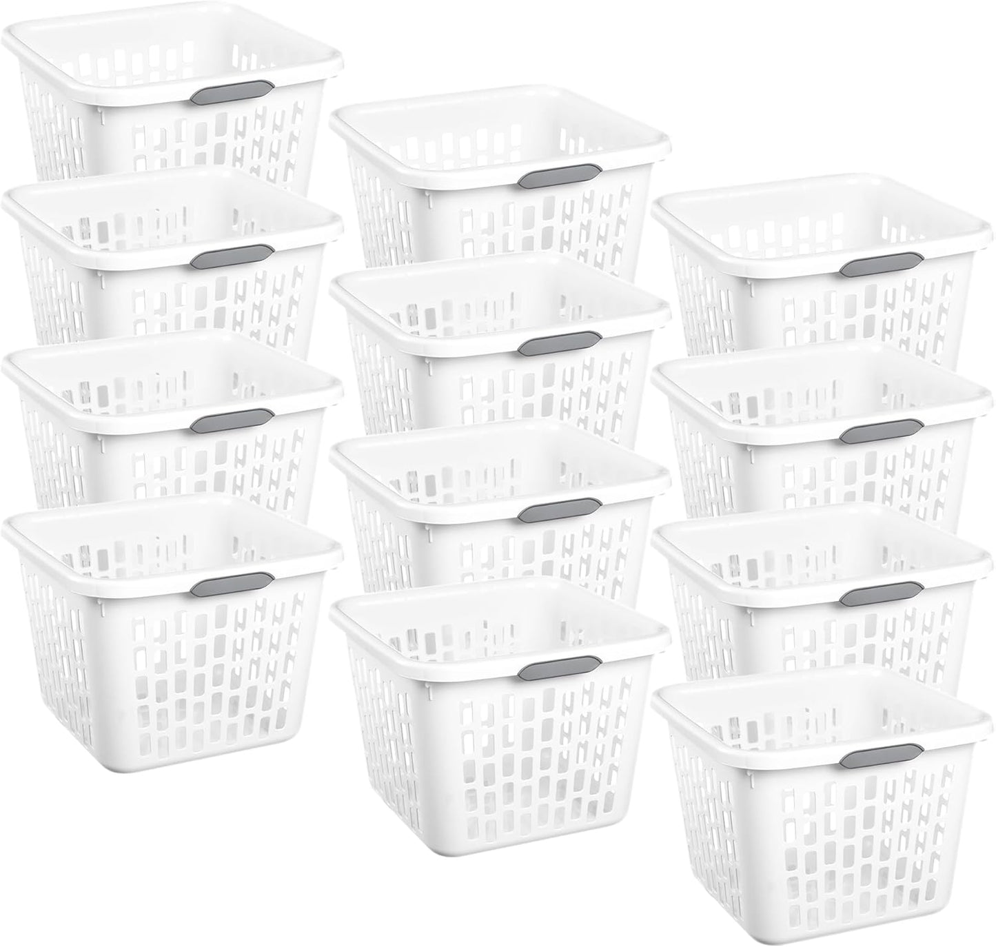 Sterilite Laundry Basket, Plastic Clothes Hamper, Large Square Bin with Comfort Grip Handles and Reinforced Rim, 1.5 Bushel Capacity, White, 12 Pack