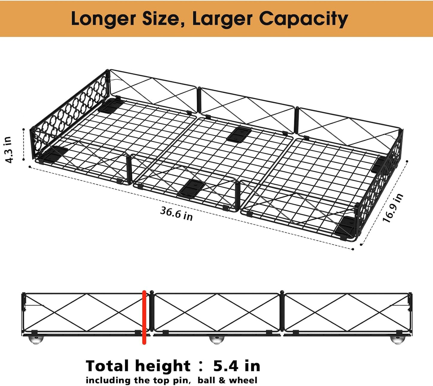 NADAMOO Large Under Bed Storage with Wheels, Low Profile Rolling Under Bed Storage Containers，Foldable Metal Under the Bed Organizer Bins for Bedroom，1 Pack
