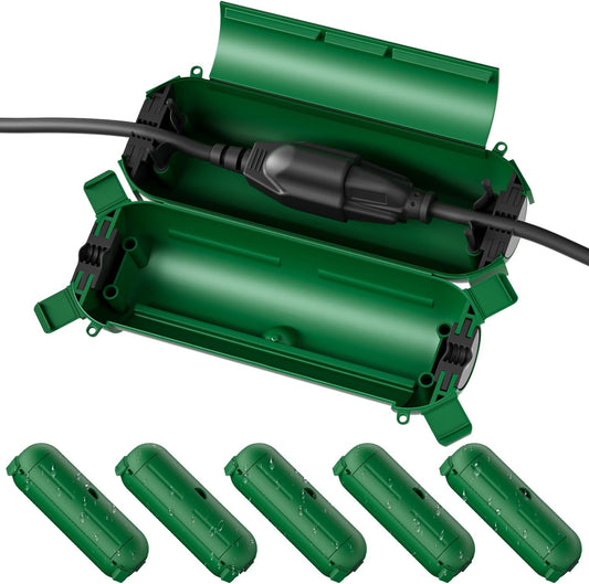 Flemoon [6 Pack] Outdoor Extension Cord Safety Cover with Waterproof Seal, Weatherproof Electrical Connection Box to Protect Outdoor Outlet, Plug, Socket, Christmas Holiday Decoration Light, Green