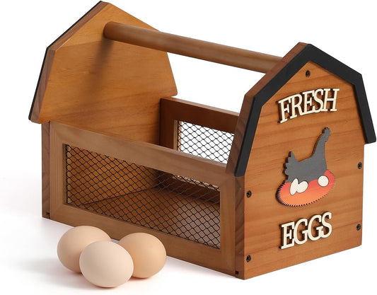 Wood Farmhouse Egg Collecting Basket - Large Countertop Chicken Egg Basket