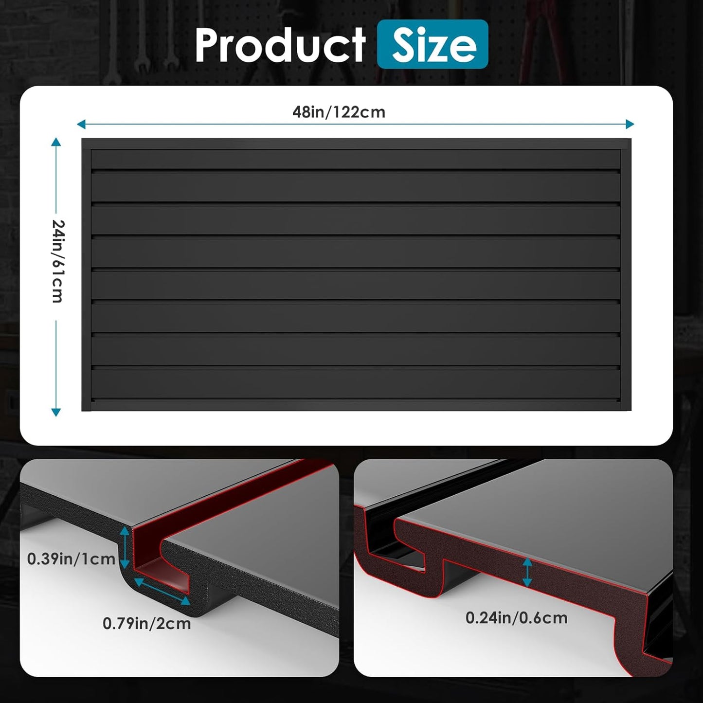 PVC Slat Wall Paneling 2x4 ft, Garage Organizer Storage System, Black Slatwall Panels for Garage Organization Product, Heavy Duty Wall Mounted Tool Storage for Home