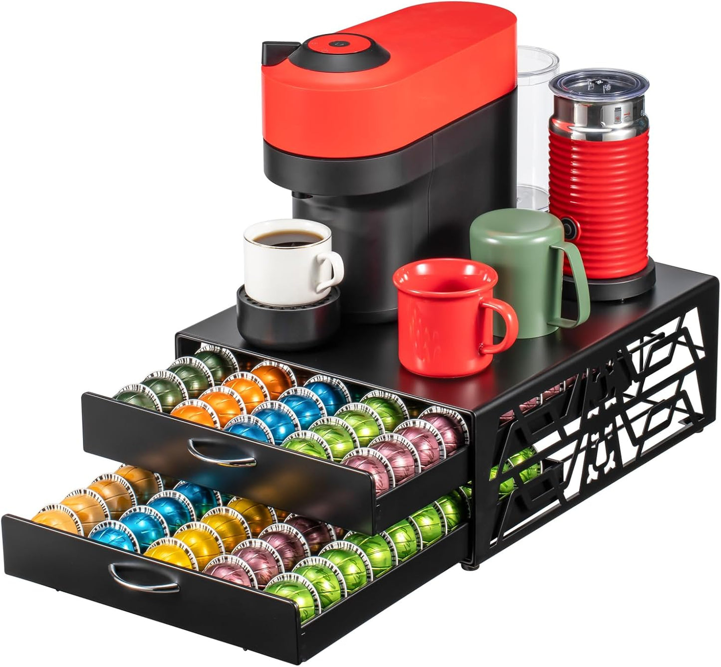 ZCDCP 2-Tier 100-Capacity Vertuo Pod Organizer for Nespresso - Space-Saving Coffee Capsule Drawer Storage System for Fits All Vertuo Pods