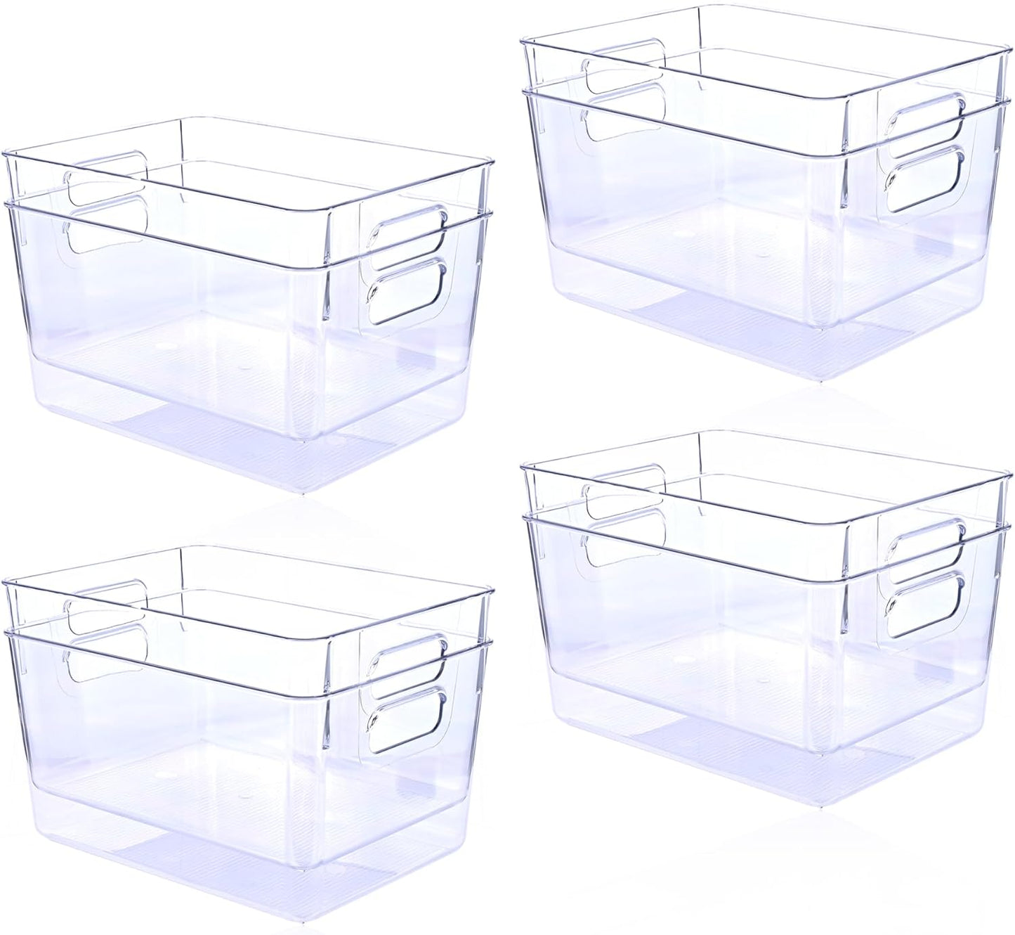 MOONEDGE Open Clear Plastic Storage Bins Stackable Organizer Containers with Handles for Kitchen, Pantry, Fridge, Cabinet, Closet Storage & Home Organization 8 Pack（11 x 8 x 6 in）