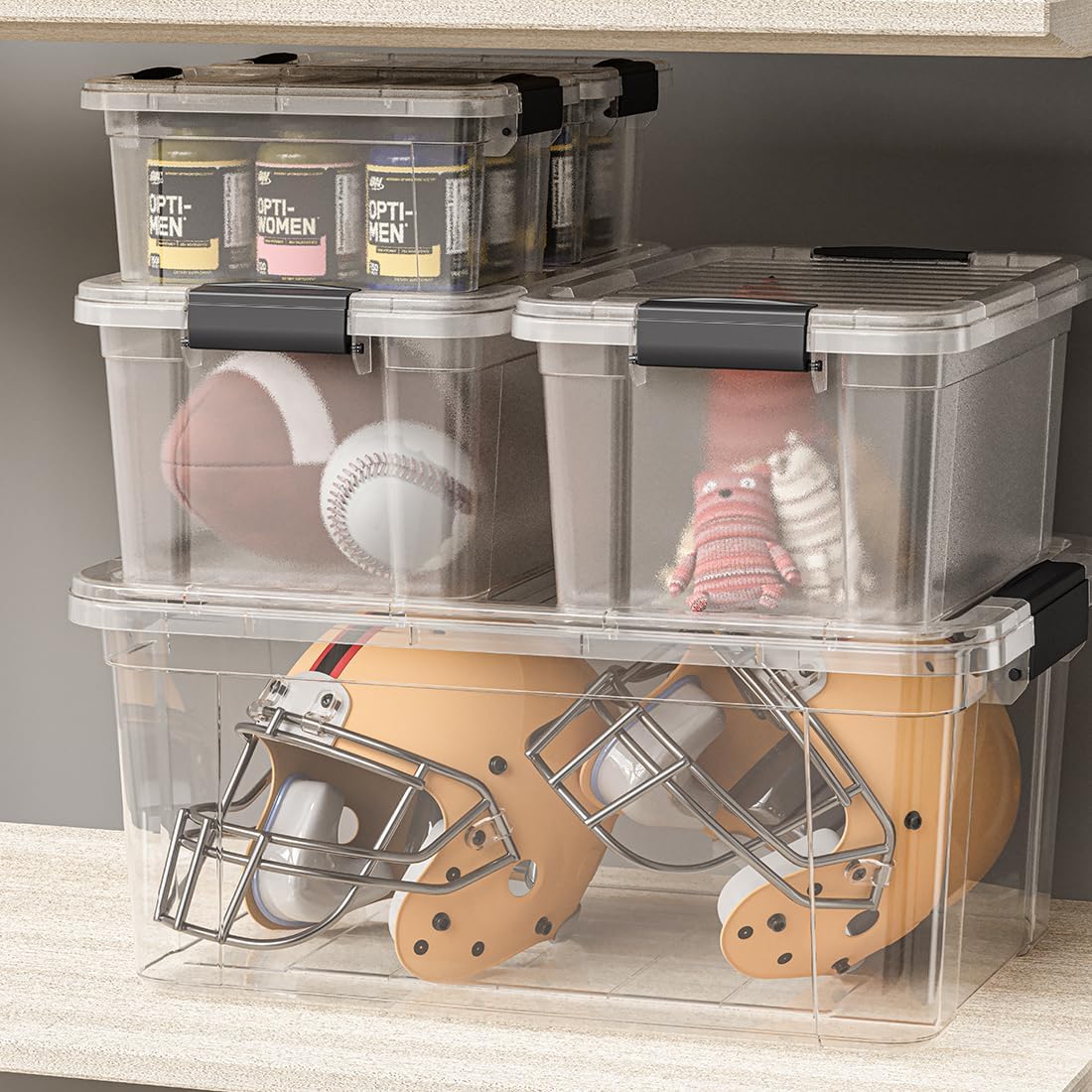 Superio Clear Storage Boxes with Lids, 21 Quart Plastic Container Bins for Organizing, Stackable Crates, BPA Free, Non Toxic, Odor Free, Organizers for Home, Office and Dorm, 8 Pack