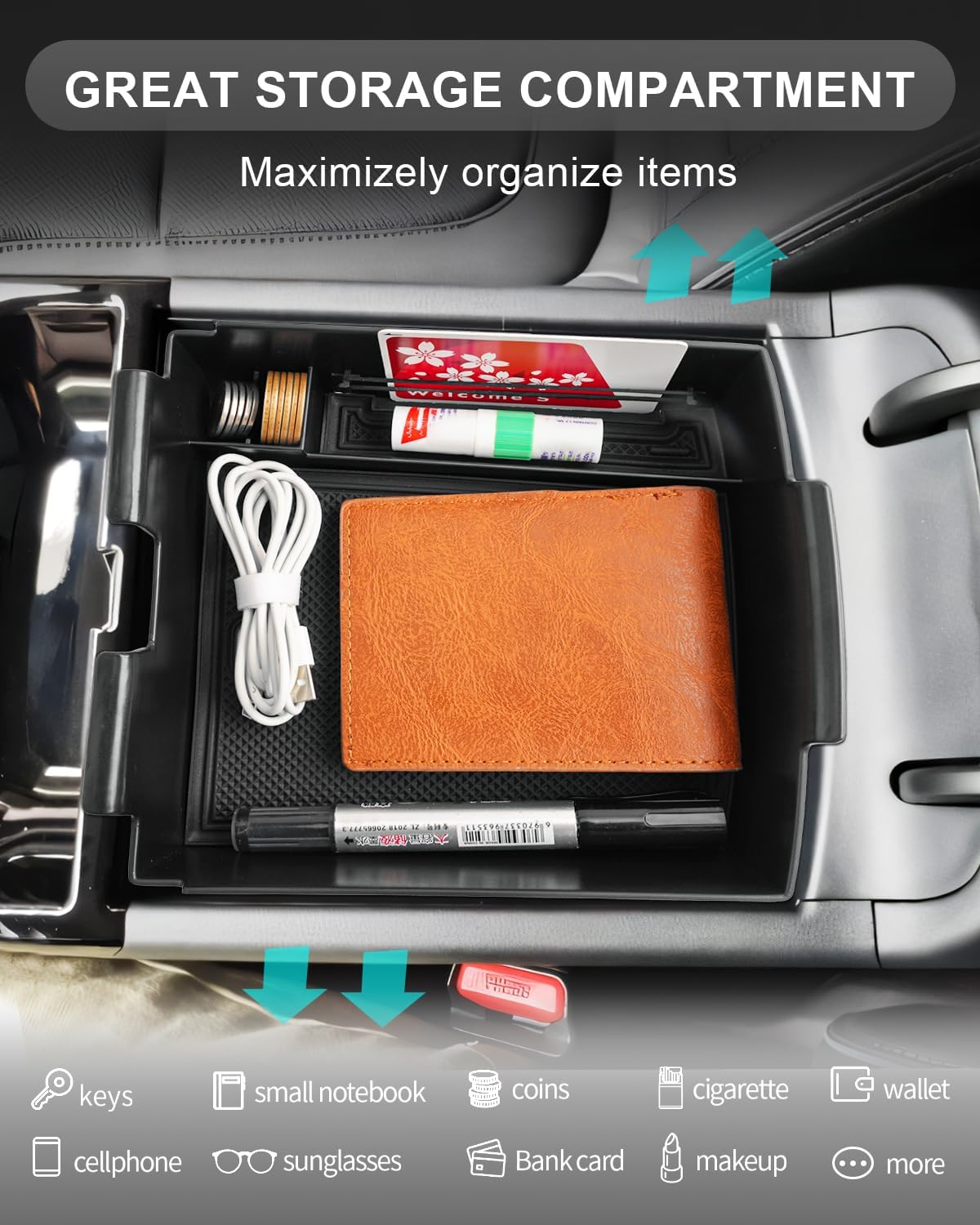 CDEFG for 2025 2026 Hyundai Tucson Limited Center Console Organizer, for 2025 2026 Hyundai Tucson Accessories Middle Console Storage Box(Electronic Transmission of AT ONLY)