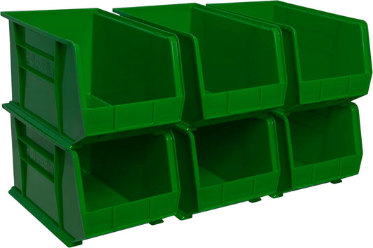 Akro-Mils 30260 AkroBins Plastic Storage Bins, Space-Saving Stackable Bins for Garage, Pantry, Craft Organization, 18" x 11" x 10", Green, 6-Pack