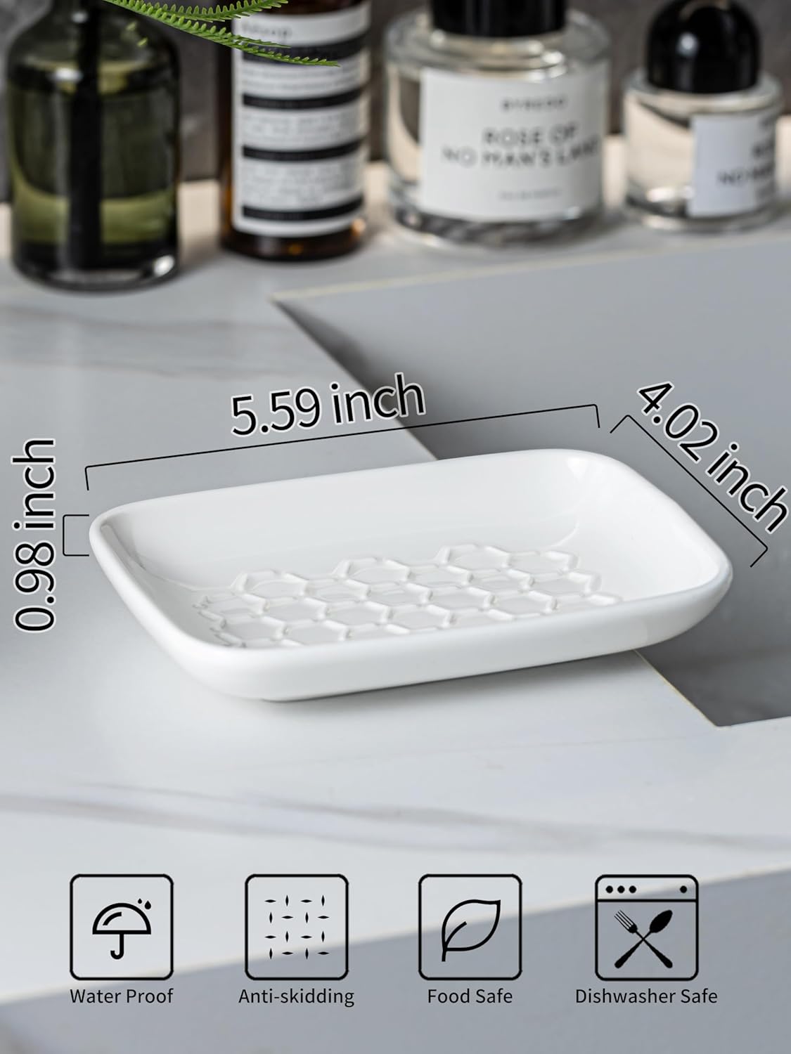 Gomakren Soap Dish for Shower, Bar Soap Holder, Christmas Ceramic Soap Dishes for Bar Soap, Sponge Holder Soap Saver Soap Tray for Bathroom Kitchen Sink, 5.5 Inch, White