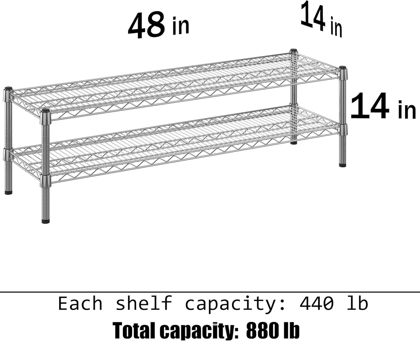 14" Deep x 48" Wide x 14" Height Wire Shelving Kit | 2-Tier | NSF Commercial Storage Rack Unit