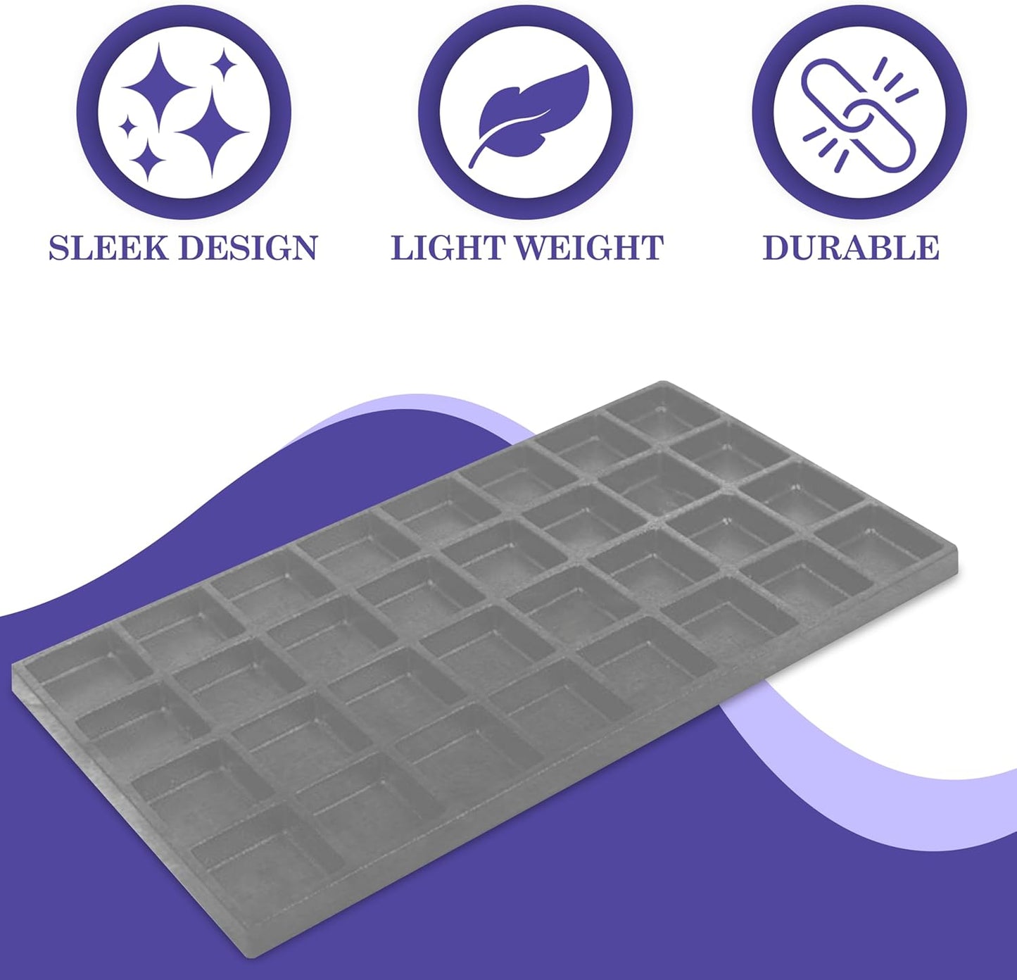 Novel Box 5 Pack 32-Slot Gray Liner Jewelry Storage Tray Inserts 14.75x8.25x1 Inches - Jewelry Organizer Pad for Drawers & Store Displays - Jewelry Display Pads for Rings Earrings & Pendants