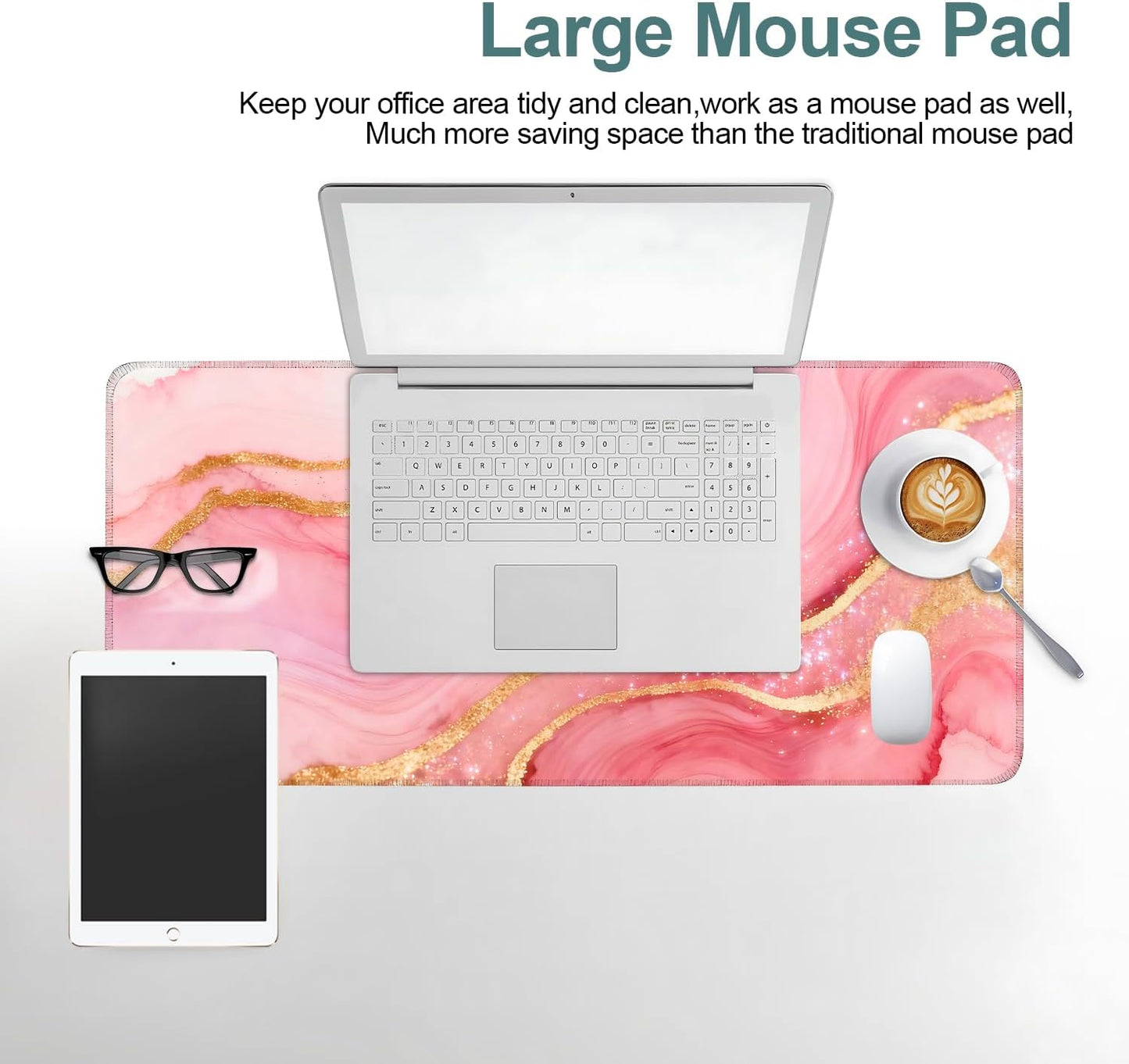 Pink and Gold Stripes Gaming Mouse Pad 31.5"x11.8"Desk Mat Anti-Slip Rubber Base & Durable Stitched Edges for Gamers Smooth Mouse Writing Surface for Desk Office/Home