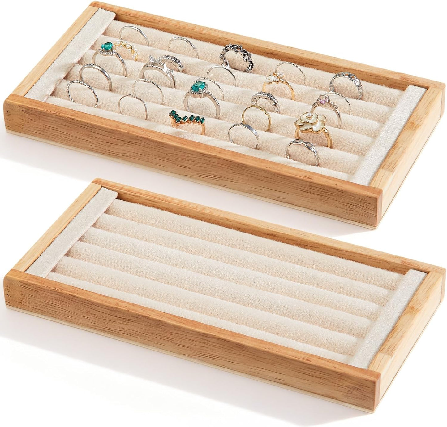 Novabright 2 Pcs Bamboo Ring Holder Bamboo Ring Display Stand 5 Slot Rings Display Tray Jewelry Storage Tray Organizer for Rings Earrings Selling Retail Stores Home Exhibitions