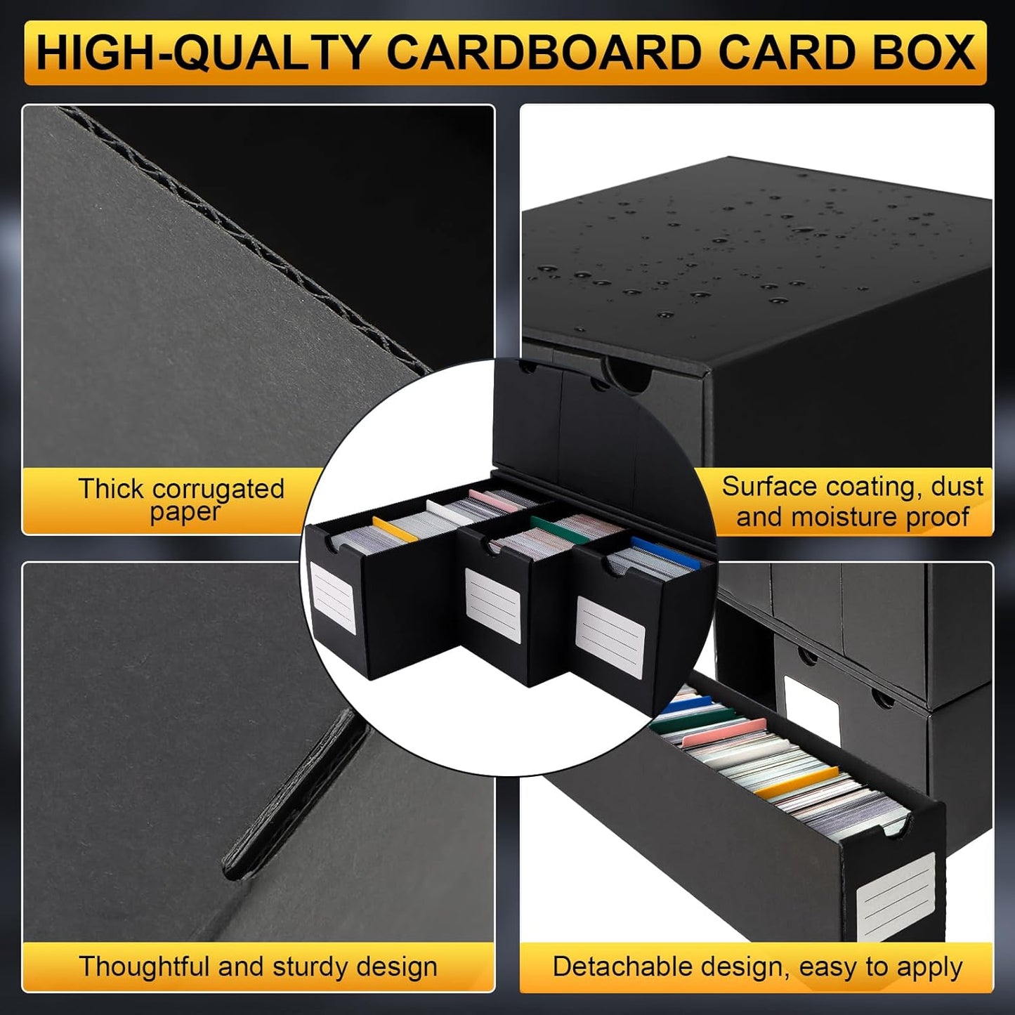 Trading Card Storage Box, Includes 24-600 CT Boxes & Card Dividers, + Trading Card Organizer for Collectible Card Games, for TCG, MTG, PTCG, Baseball Cards, with Labels & Tapes