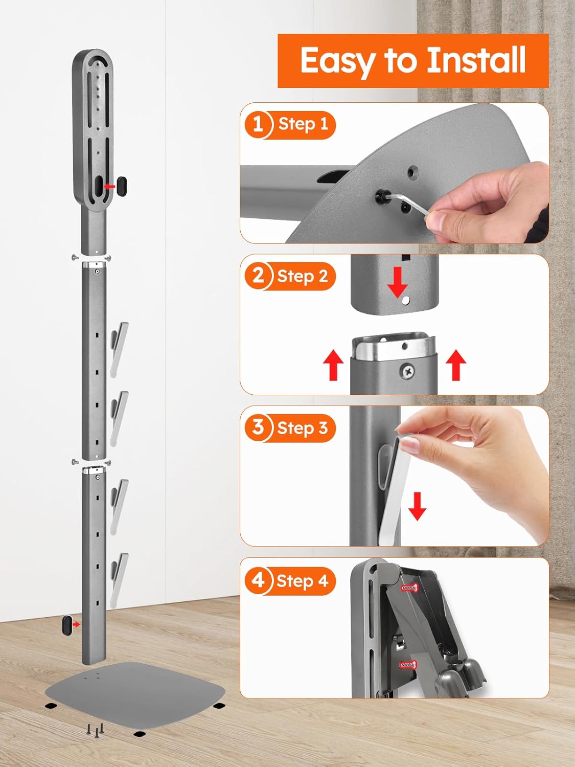 Vacuum Stand Compatible with Dyson Gen5 V15 V12 V11 V10 V8 V7 V6, Heavy Base Metal Vacuums Attachment Holder with 4 Hooks, Hidden Cord Management & Storage Bracket for Dyson Cordless Vacuums