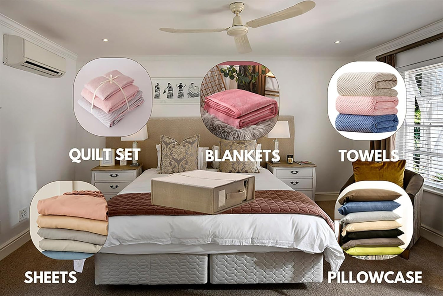 Linen Closet Organizer with Visible Window - Sheet, Blanket, Duvet & Pillowcase Folding Storage (Gray)
