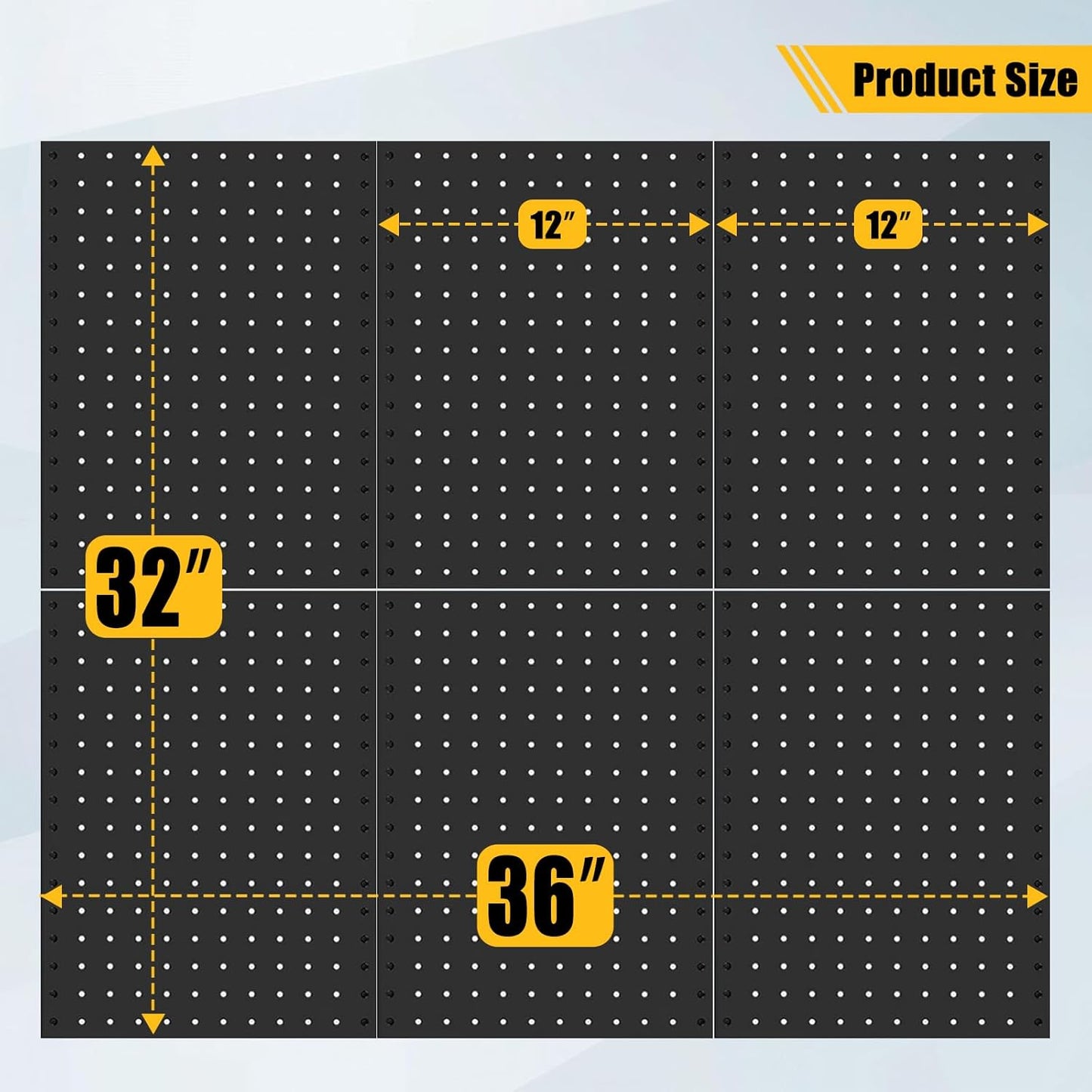 PBHEPJ 6 Pcs Metal Pegboard Panels, Heavy Duty Peg Boards for Garage and Garden Tool Storage, Includes Drywall Anchors and Screws Kits, Black (6 pcs 16in x 12in)