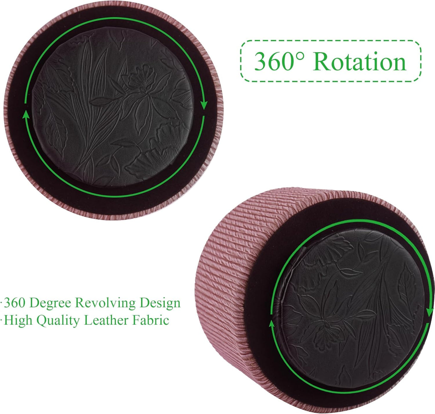 Round Leather Art Supply Organizer,Remote Control Holder,360 Degree Spinning,Multi-Functional Pencil Holder,4 Compartments Desktop Stationary Organizer(1-Wood Pink)