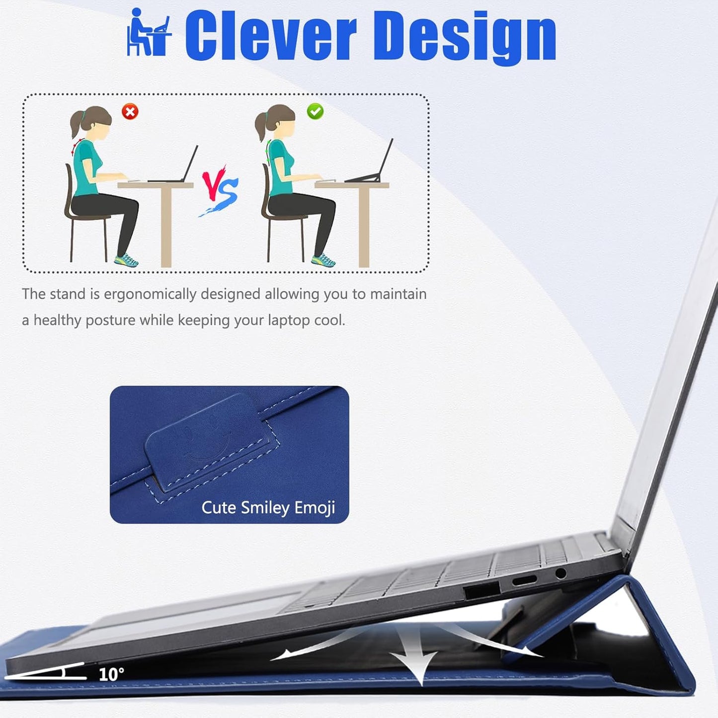 HYZUO 13 Inch Laptop Sleeve Case with Stand for 2025-2018 MacBook Air 13 M4 M3 M2 M1, 2025-2016 MacBook Pro 13 M2 M1, 13" iPad Pro/Air, Surface Pro 11/10/9, XPS 13, with Pouch, Klein Blue