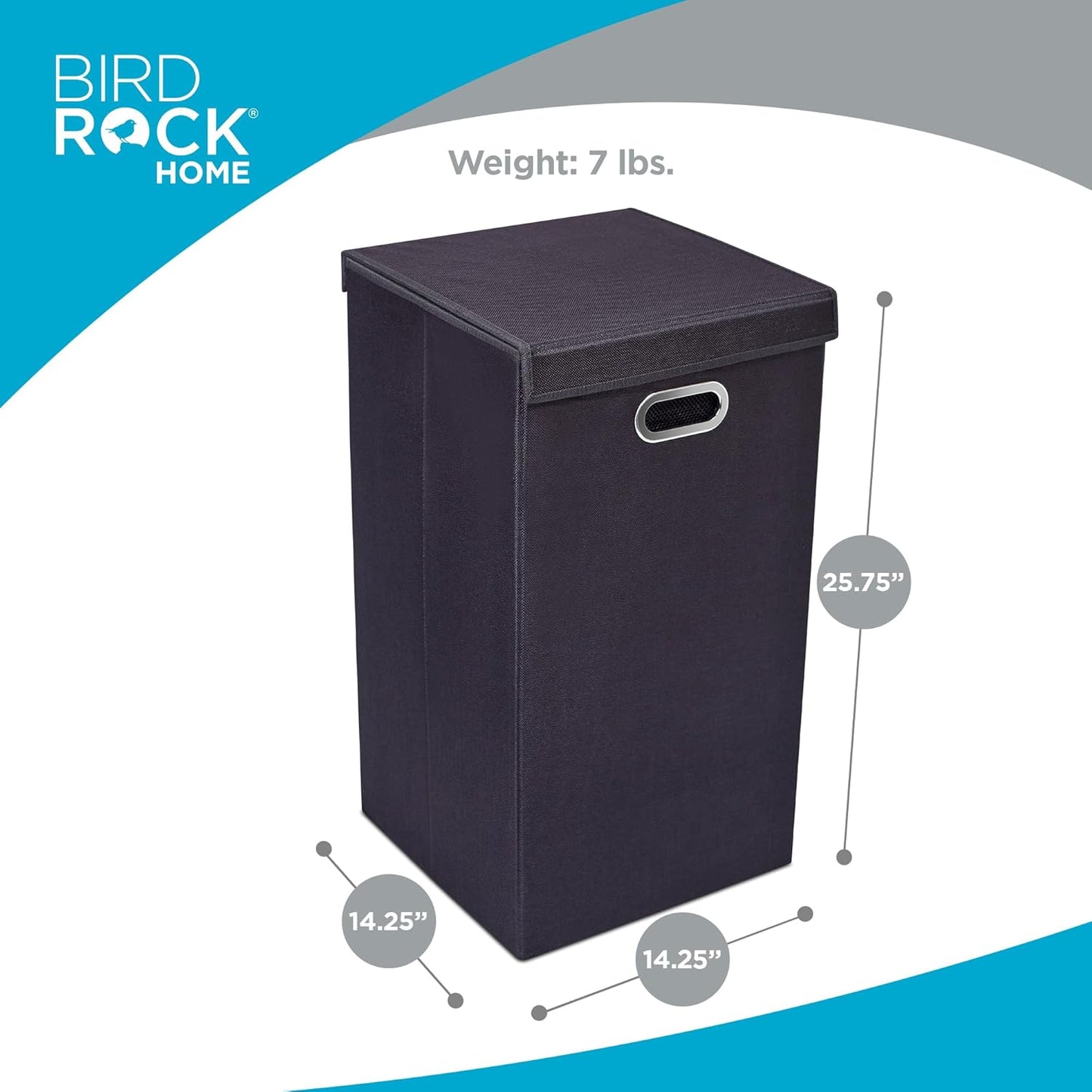BIRDROCK HOME Single Laundry Hamper with Lid and Removable Liner | Linen | Easily Transport Laundry | Foldable Hamper | Cut Out Handles