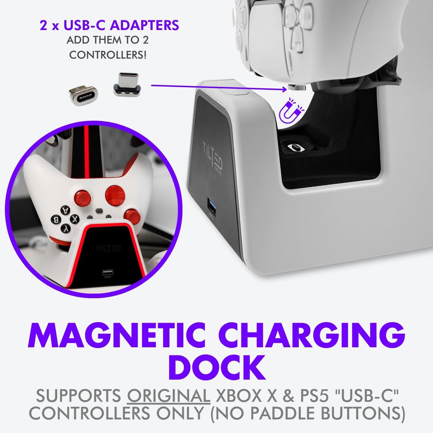 Tilted Nation Gaming Headset and Controller Stand | Premium PS5 Accessories (Clean Space with Charging Station) Headphone and Controller Holder for Desk, PlayStation 5, Xbox Game,
