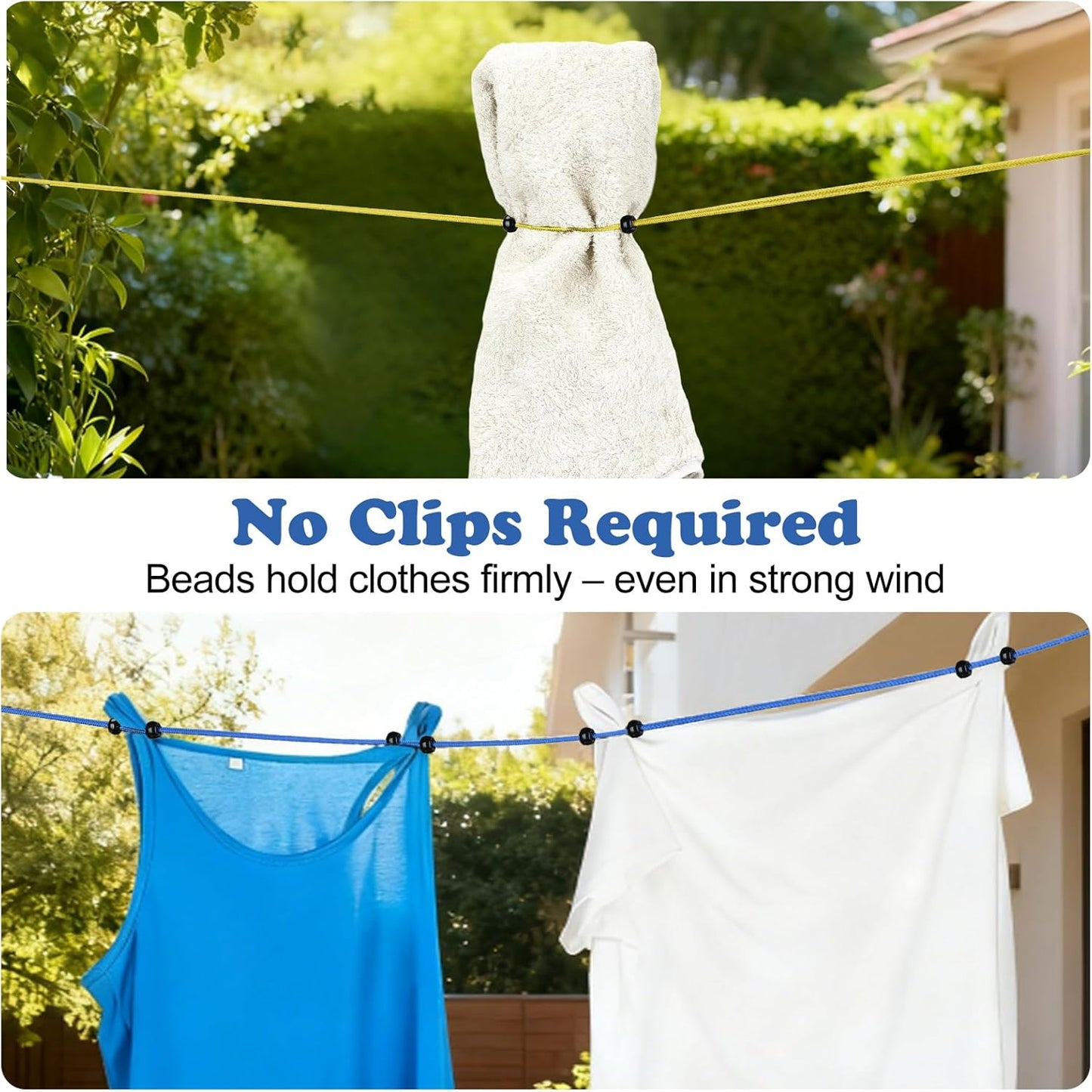2 Pack Travel and Camping Clothesline - 2 Reflective cords (11.5 ft Each, 48 Beads), 2 Cord Winders & 2 Zippered Bags. Portable Clothes Line for Cruise, Hotel & Outdoor. Laundry Drying Rope