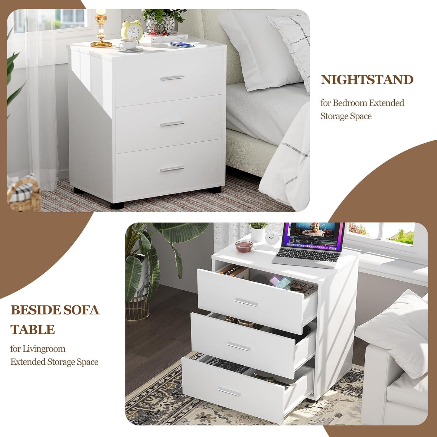 Aheaplus Closet Drawers Set of 2, Wood Closet Organizers and Storage with 3 Drawers, Closet Drawers Organizer System, Nightstands Bedside End Table with 3 Drawers Storage for Bedroom, White
