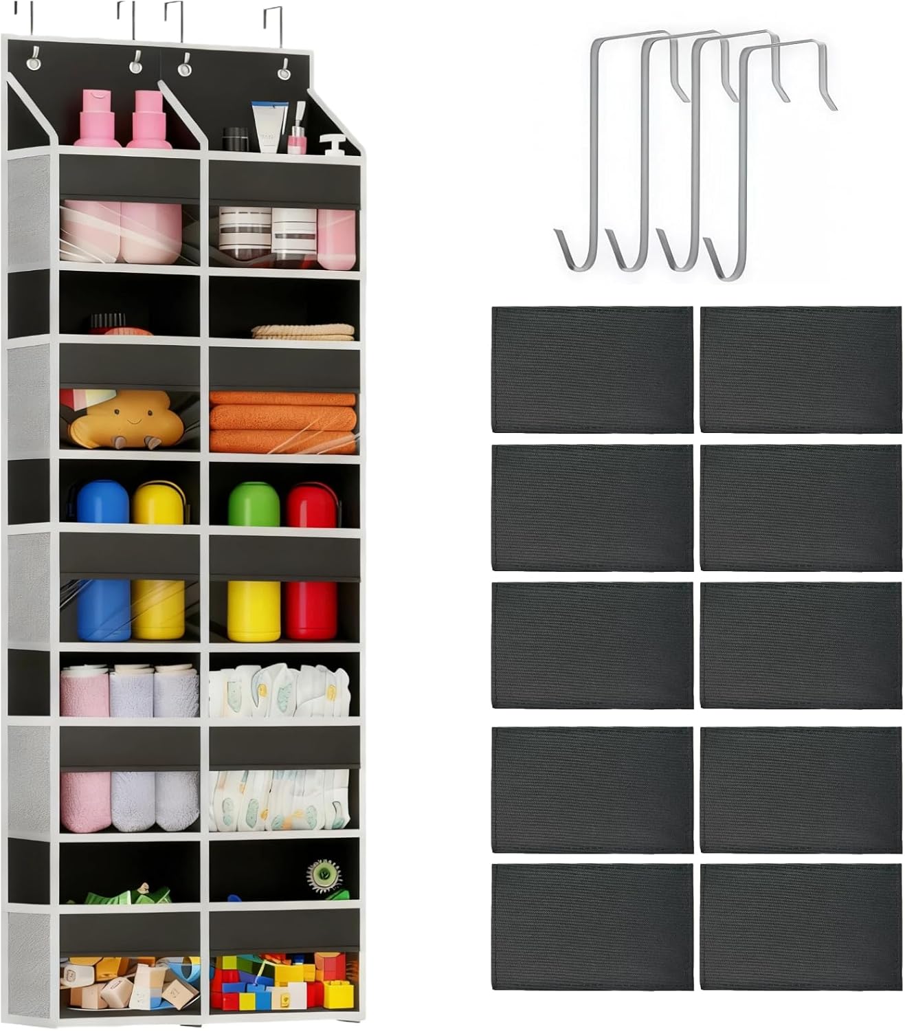5-Tier Heavy Duty Over the Door Organizer with 10 Compartments - 600D Oxford Cloth Large Behind Door Storage for Closet, Nursery, Bedroom, Pantry, Diaper & Toy Organizer (black)