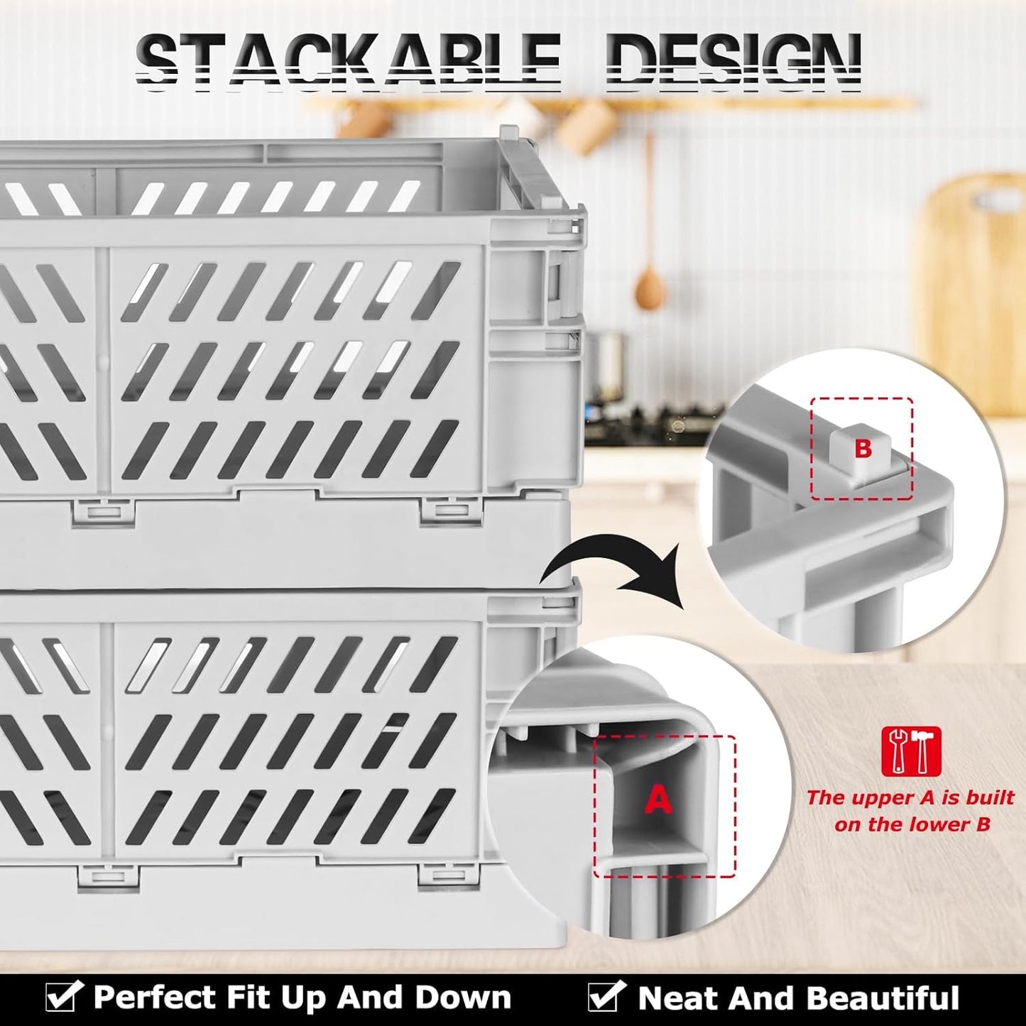 Tixill 2-Pack Mini Foldable Plastic Storage Box Mini Plastic Baskets for Organizing and Storage for Home Kitchen Bedroom Bathroom Office (16x11x6, Grey)