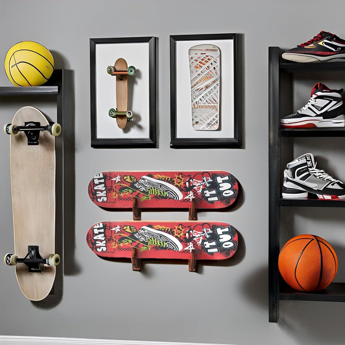 BiJun Skateboard Wall Mount, Snowboard Wall Mount Display, Acrylic Horizontal Skateboards Rack, Skateboard Storage Hanger (Retro)