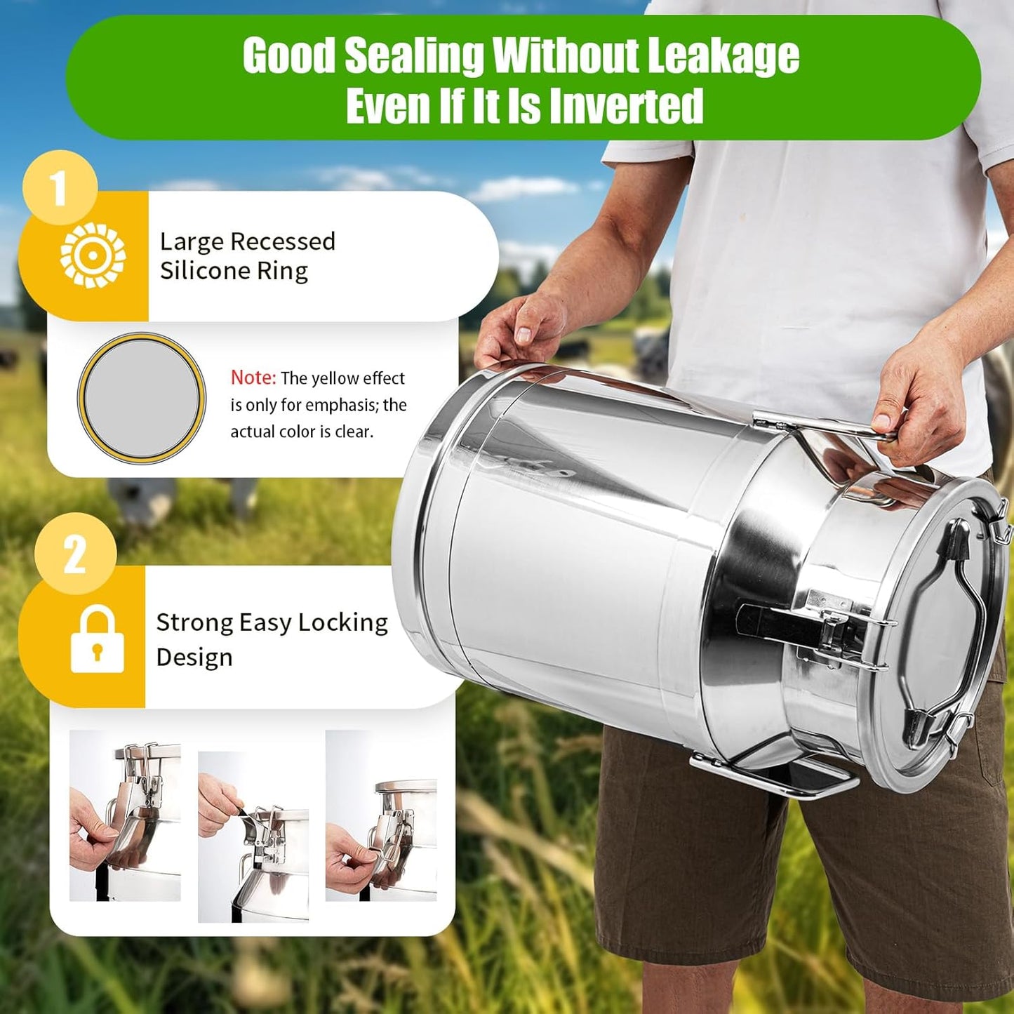 30L / 7.95Gallon Transport Cans Stainless Steel Milk Can Milk Bucket Wine Pail Bucket Milk Can Tote Jug with Sealed Lid Heavy Duty Wine Pail Liquid Storage