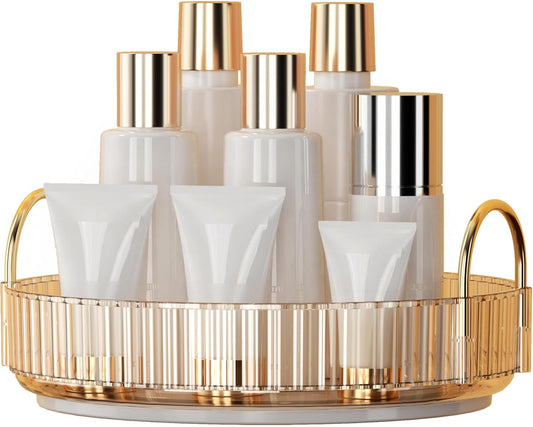 YCIA&DONE 360 Rotating Makeup Organizer and Storage for Vanity Countertop 1 Tier, High Capacity Cosmetic Skincare Perfume Organizers for Dresser Bathroom Fridge Lazy Susan (Amber Gold)