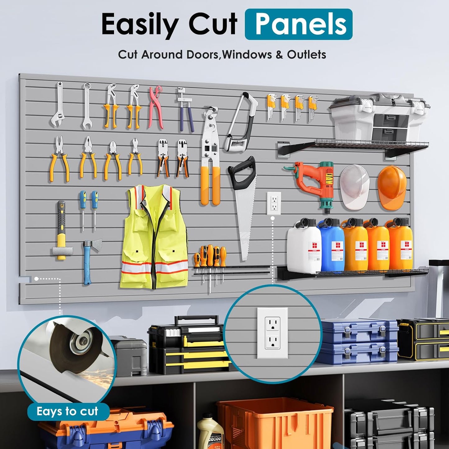 Braki PVC Slat Wall Paneling 4x8 ft, Garage Organizer Storage System, Grey Slatwall Panels for Garage Organization Product, Heavy Duty Wall Mounted Tool Storage for Home
