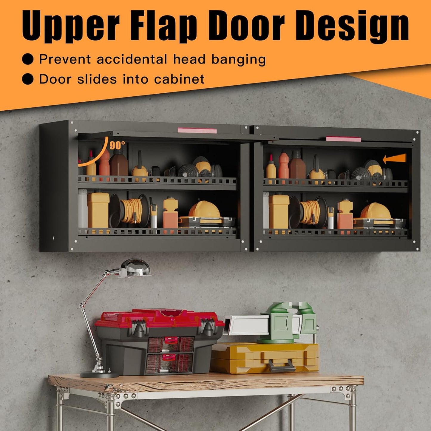 Garage Wall Cabinet,Up Flip Door Metal Wall Cabinet,Wall Mounted Metal Storage Cabinets with Doors and Adjustable Shelf for Garage,Utility Room and Basement