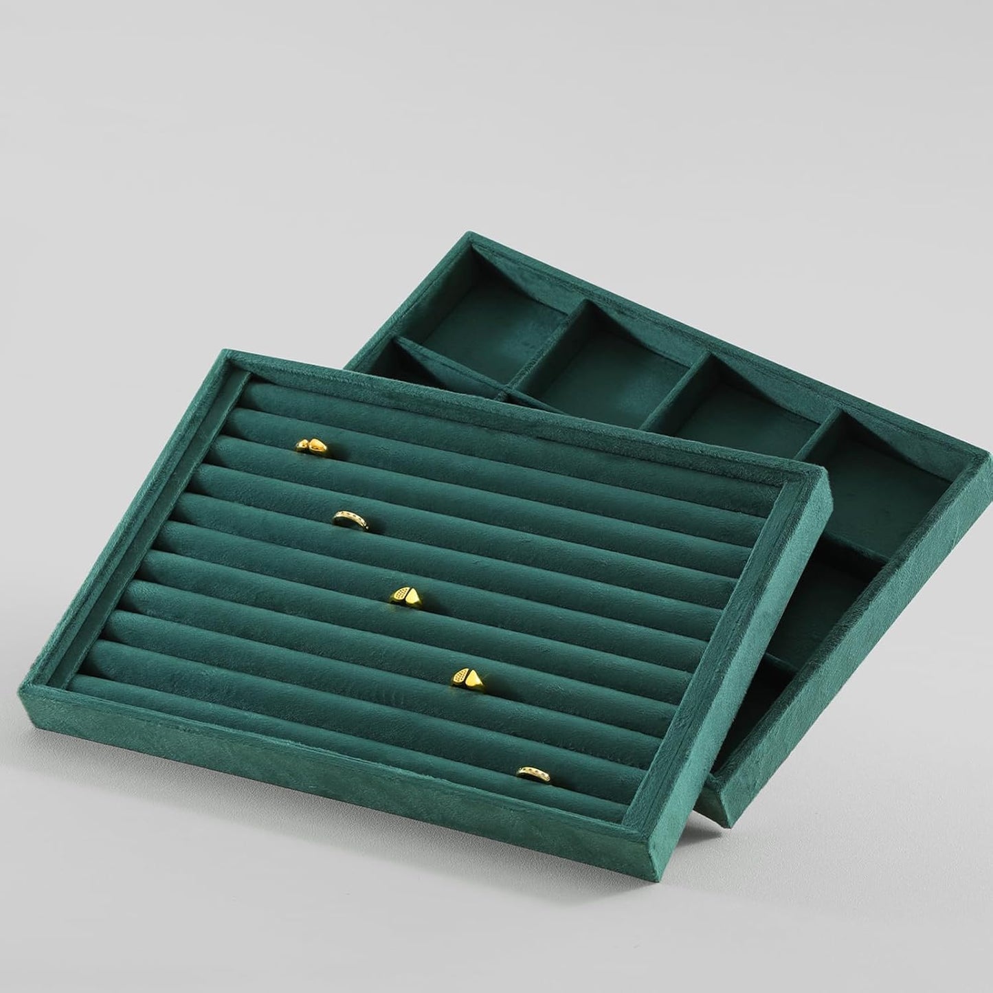 Ring Tray, Velvet Jewelry Trays,Premium Ring Display Case,Luxury Stud Earring Organizer,Green Jewelry Storage