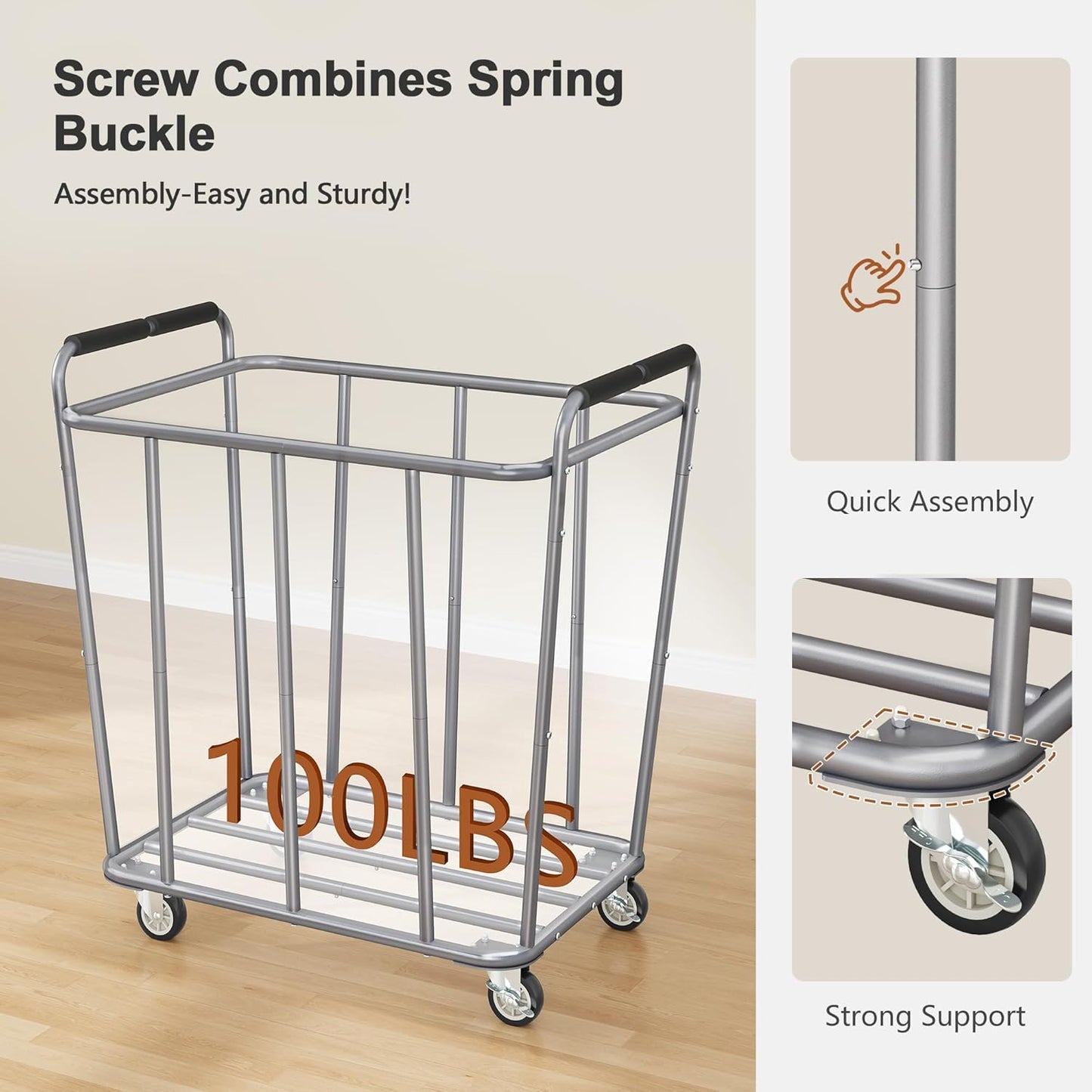 Hoctieon Large Laundry Cart with Wheels, 400L Heavy Duty Laundry Basket Organizer, Rolling Hamper Sorter for Clothes Storage, Industrial Dirty Clothes Hamper for Home & Hotel, Gray