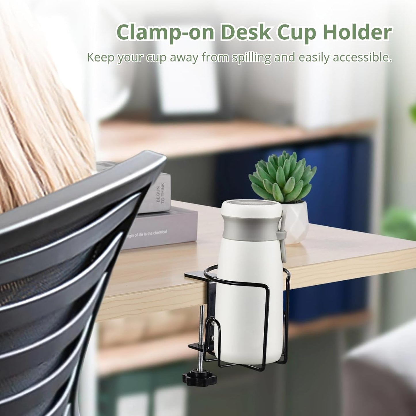 2 Pcs Desk Cup Holders, Anti-Spill Clamp-on Drink Mounts for Table, Adjustable Coffee Bottle Racks for Desks, Tables, Wheelchairs, Support Horizontal or Vertical Surface Mounting