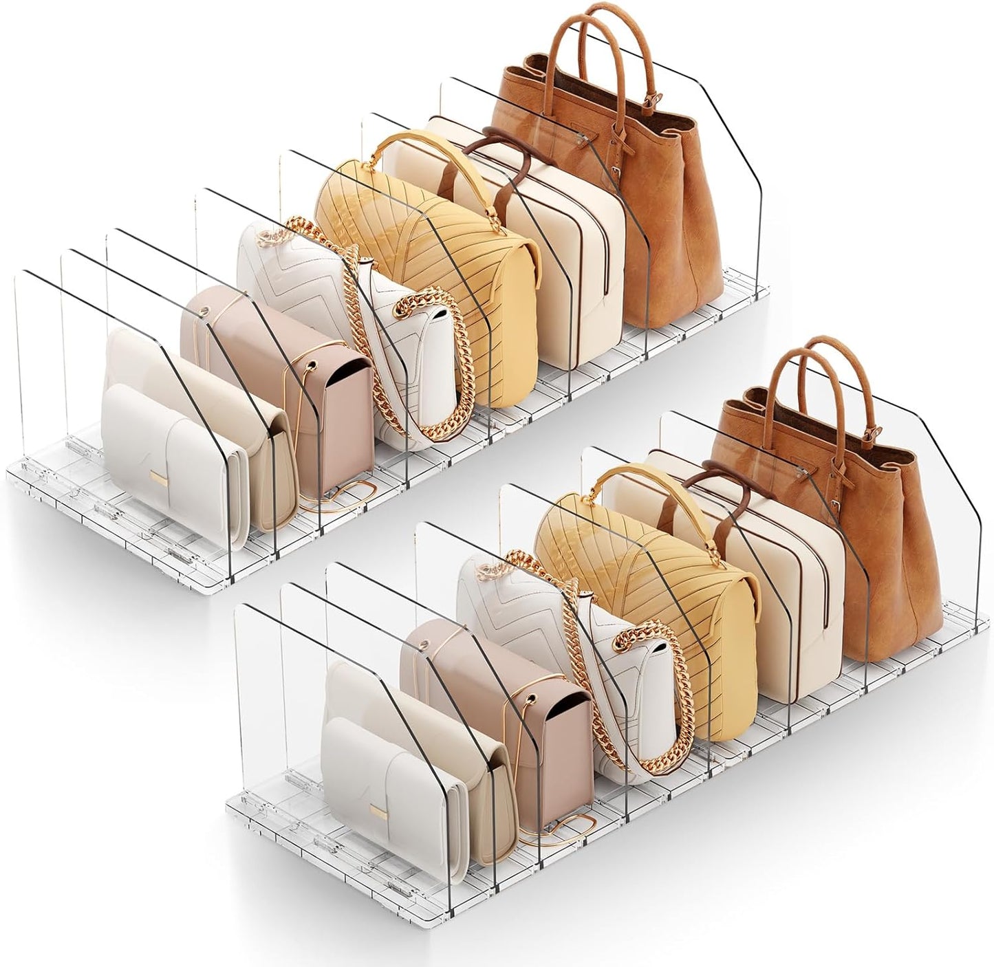 Purse Organizer for Closet, Shelf Divider Adjustable Clear Acrylic Handbag Storage, Bag Storage Separators, Keep Handbag & Books Neat and Upright in Bedroom, Office