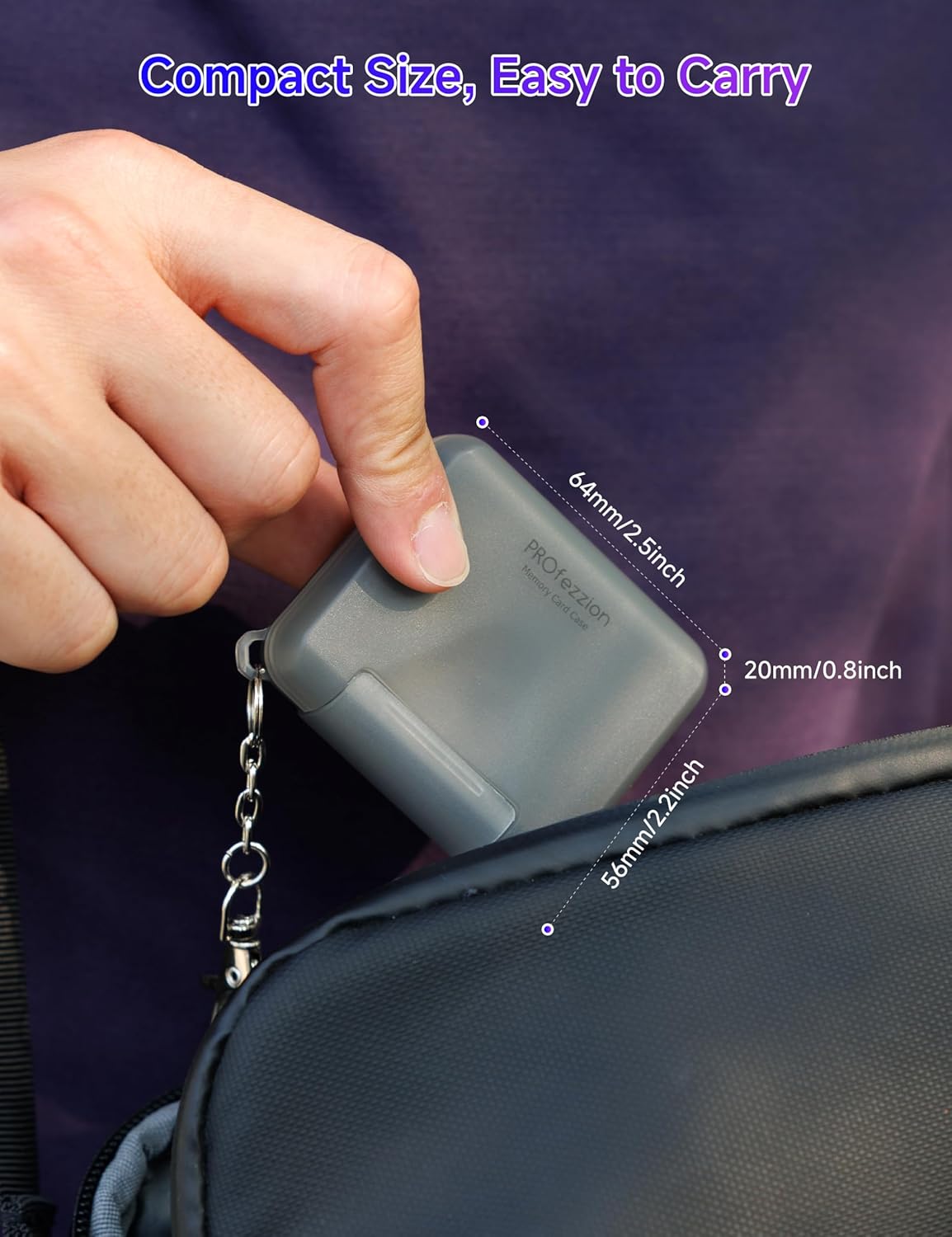 PROfezzion SD Card Holder Case Water-Resistant: Portable 12 Slots Memory Card Case for 8 Micro SD Card & 4 SD/SDXC/SDHC Card, Memory Card Hard Carrying Box Keeper Protector with Rubber Interior Grey