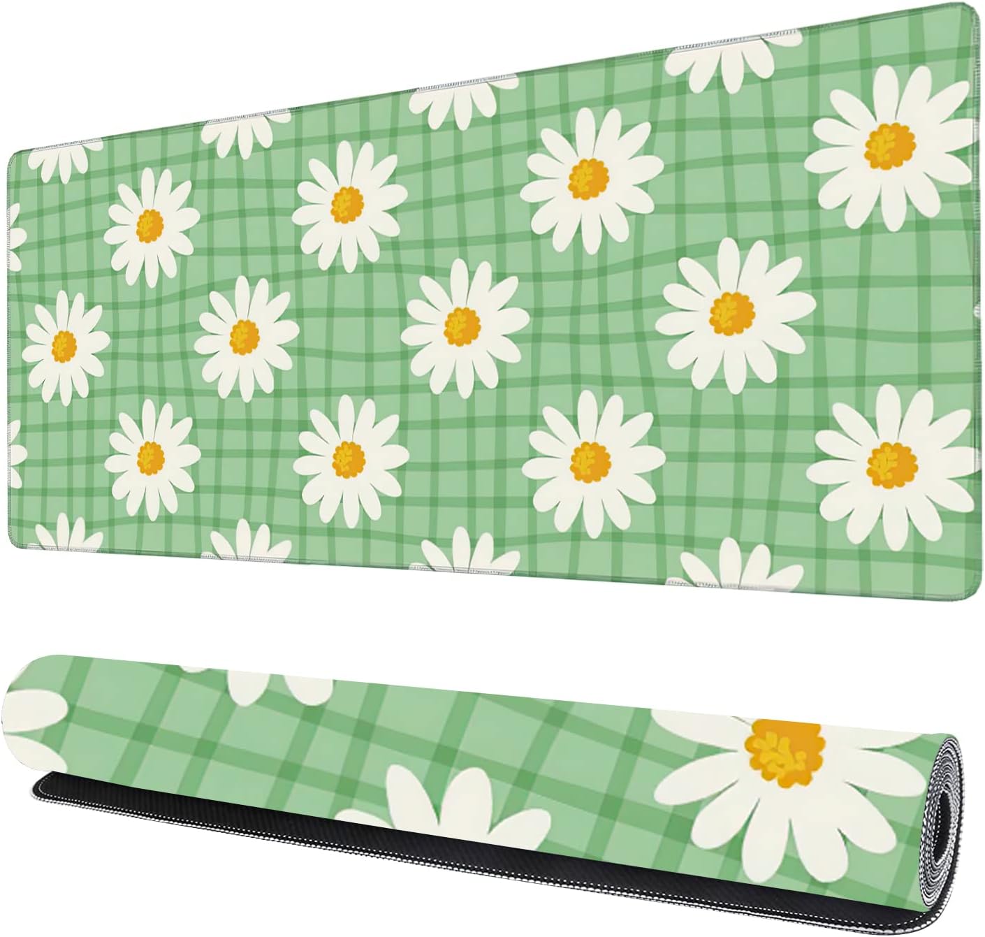 Daisy Floral Gaming Mouse Pad XXL Large Desk Mouse Pad Keyboard Mat with Stitched Edges Waterproof Non-Slip Desk Mat for Laptop,Keyboard,Computer 35.4 * 15.7 Inch