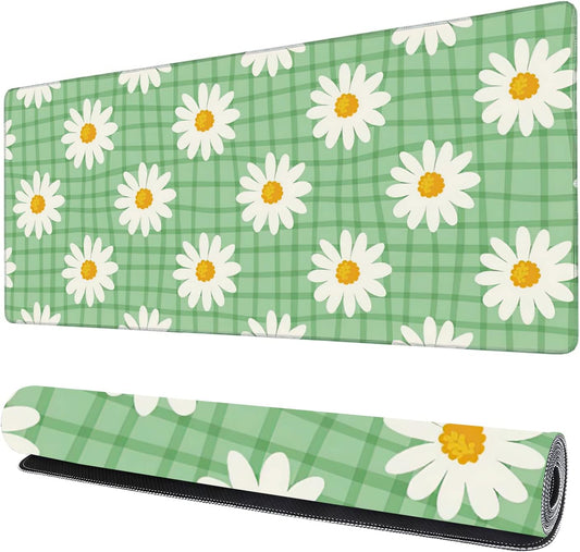 Daisy Floral Gaming Mouse Pad XXL Large Desk Mouse Pad Keyboard Mat with Stitched Edges Waterproof Non-Slip Desk Mat for Laptop,Keyboard,Computer 35.4 * 15.7 Inch