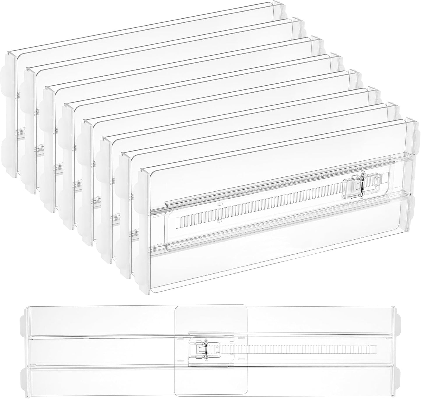 Vtopmart 8 Pack Drawer Dividers for Clothes, 4" High 10.2"-16.5" Adjustable Expandable Dresser Drawer Organizer, Clear Plastic Separators for Dresser, Baby Clothing, Underwear, Cosmetic, Toiletries