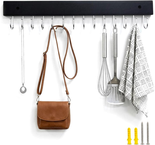 Hanging Jewelry Organizer, belt hanger with 14 Rotating 180° Coat Rack, 14.5in Key Holder for Keys, Necklaces, Ties, Bag