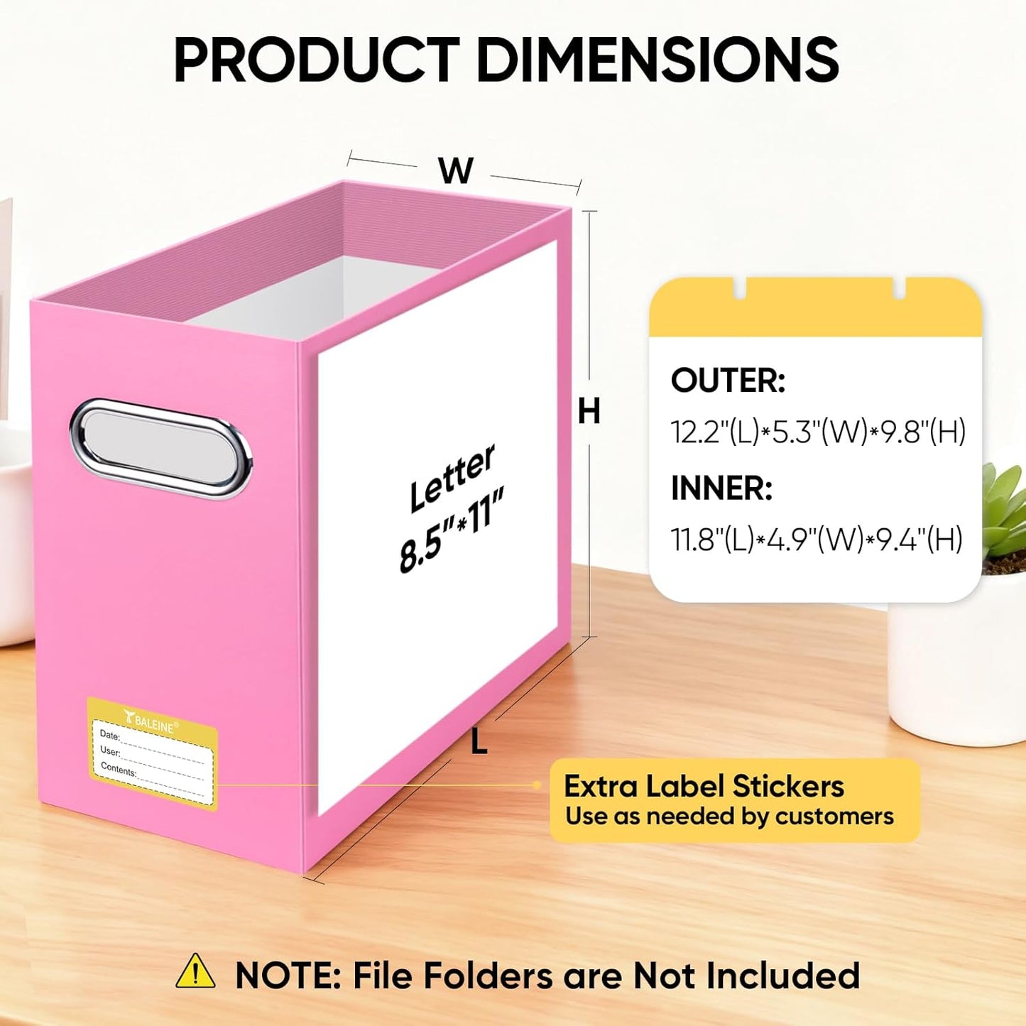 BALEINE File Organizer Box, Cardboard File Folder Organizer with Handle for Letter Size, Portable Collapsible Hanging Filing Box for Home Office Document Storage (4 Pack, Pink)