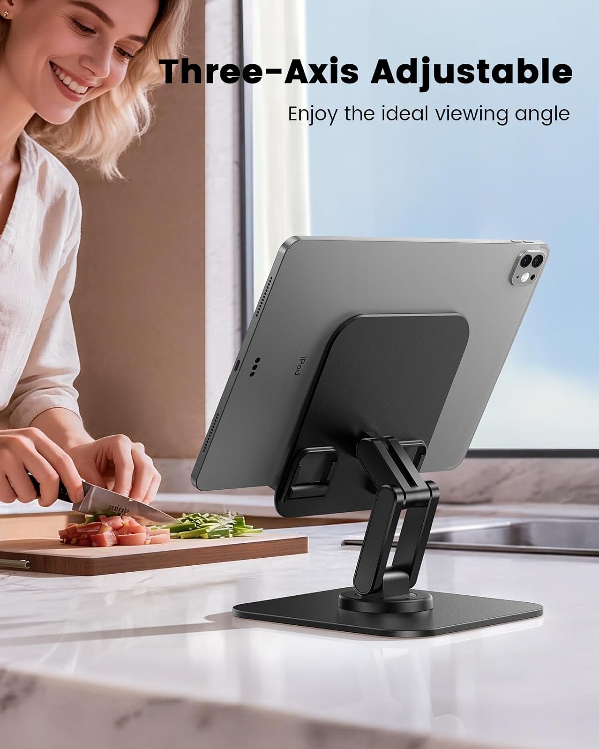 Lamicall Rotating Tablet Stand for Desk - [Fully Adjustable][Foldable & Portable] iPad Stand with Heavy-Duty Base, Tablet Holder for 4.7-13" Devices, 2025 iPad Pro Air Mini, Kindle, iPhone 17 Pro Max