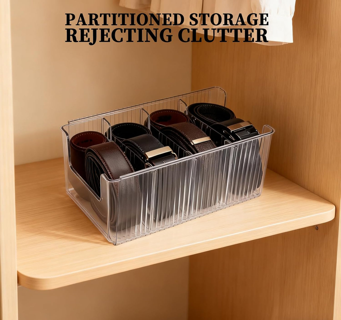 Belt Storage,2-Piece Set with Transparent Belt Rack and Adjustable Divider for Storing Underwear,Socks,tie Drawers and wardrobes