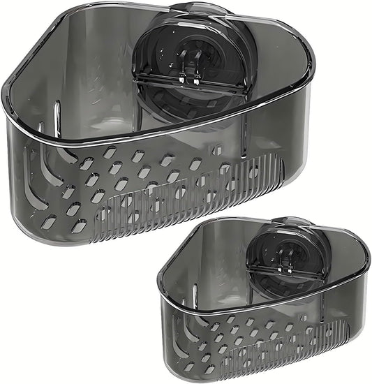 2PCS Sink Organizer Rack for Kitchen for Sponges, Scrubbers, Sink Corner Drain Box,with Adhesive Suction Cup Mount (Black)