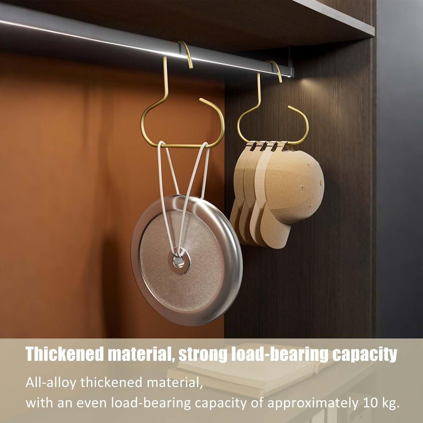 6 Pcs Hat Hanger Gold Hooks Organizer, Metal Shawl Belt Scarf Caps Tie Purse Storage Hangers Organizers Non-Slip Easy Access Open Hook Space Saving Multi-Functional Hooks