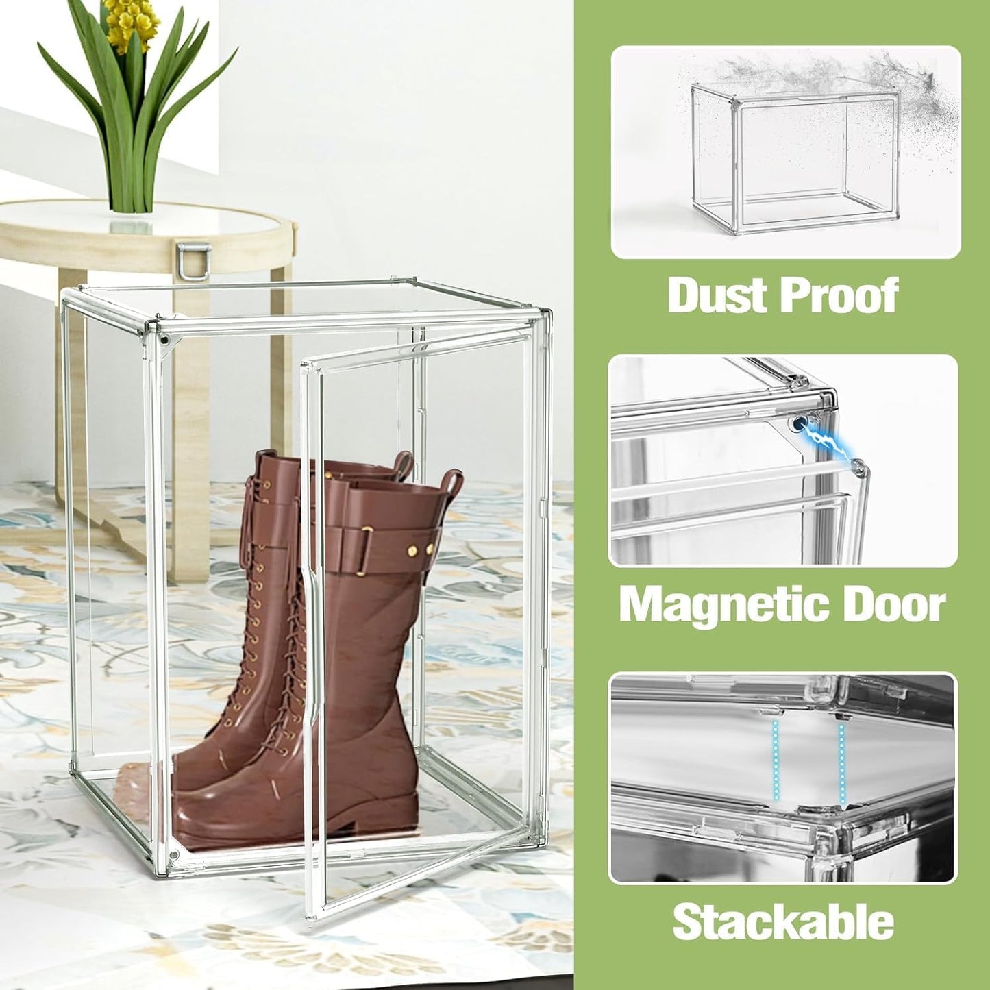 2 Pcs XX-Large Acrylic Shoe Display Case, 15.3'' x 9.8'' x 11.4'' Boot Boxes for Tall Boots Size 15 Sneaker Case Super Large Storage Boxes for Boots, Handbag, Collectibles, Books, Cosmetic