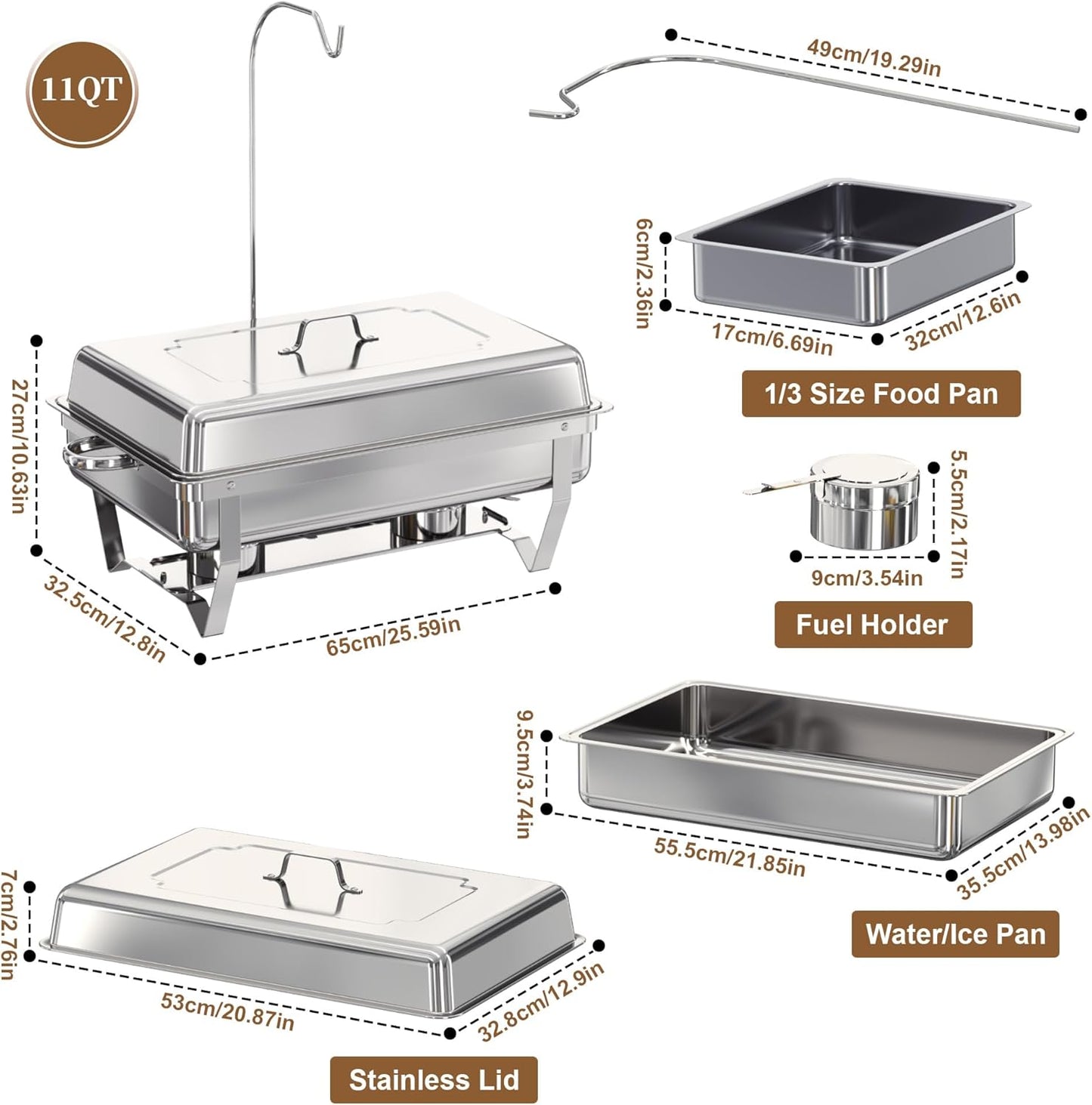 Chafing Dishes Buffet Set for Food Warming and Serving,11QT Stainless Steel Party Trays Warmers for Catering,Weddings,Events with Display and Rolled Edge Design,1 Pack, 3 Compartment