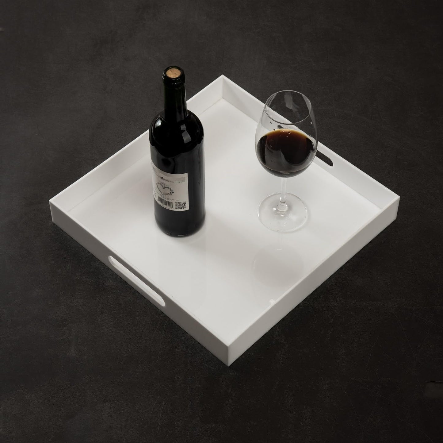 Glossy White 21"X21"X2" Decorative Tray Extra Large Sturdy Acrylic Serving Tray with Handles Countertop Organizer Tray for Ottoman Kitchen Bathroom Office Bar Decorative Tray