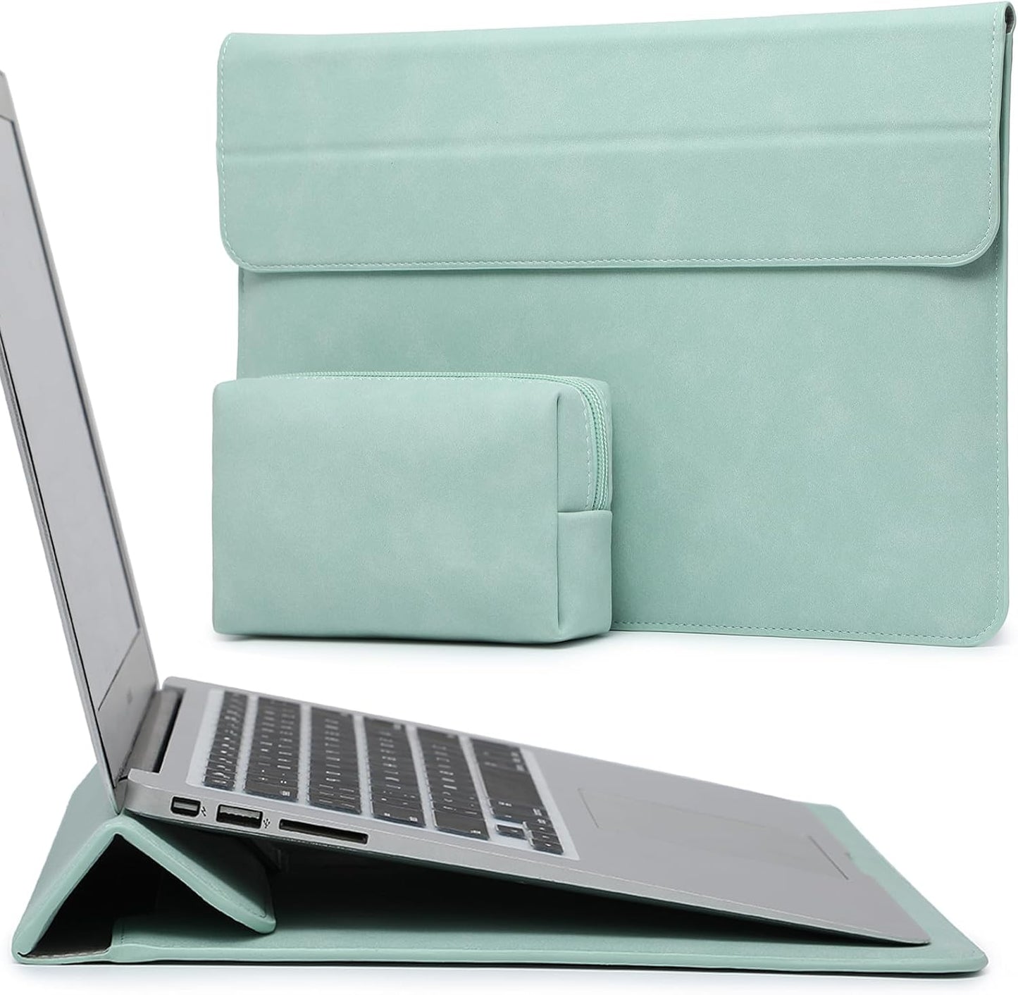 HYZUO 15 Inch Laptop Sleeve Case with Stand for MacBook Air 15 M4 A3241 M3 A3114 M2 A2941 2025-2023, 15" Surface Laptop 7/6/5/4, MacBook Pro 15 A1990 A1707 2019-2016, with Pouch, Mint Green